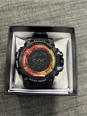 Ativa Black Sport Watch with Orange-Gold Gradient Bezel